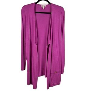 Dana Buchman Classic Long Sleeve Open Front Ribbed Knit Cardigan Medium Pink